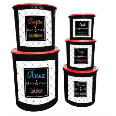 Imagem de Jogo com 5 Potes de Mantimentos Redondos Decorados  Plástico Resistent