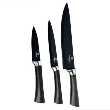 Imagem de Conjunto De Facas 3 Unidades All Black Cabo Soft Touch Tavolo Chef Resistente Cozinha Utensilios Profissionais