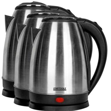 Imagem de Kit 3 Chaleira Jarra Elétrica 2 Litros Inox 127V 1000W com Desligamento Automático - Ideal para Café Chá Água