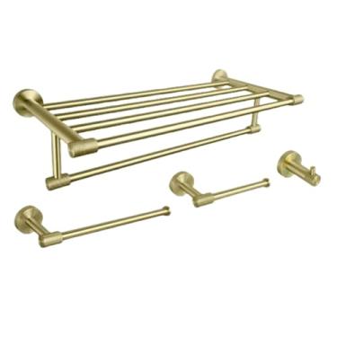 Imagem de Kit de acessórios para banheiro com suporte para toalhas em aço inoxidável, suporte para toalhas, kit de acessórios para banheiro com gancho para roupão único (conjunto de 4 peças C)