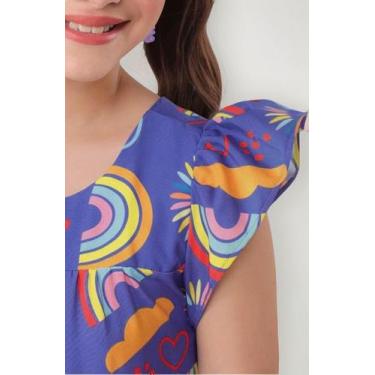Imagem de Vestido Lara Infantil Arco Íris E Nuvens Roxo Babado Luxo - Se Tu Benç