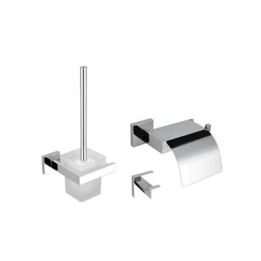 Imagem de Conjunto de acessórios para banheiro em aço inoxidável cromado - Inclui toalheiro, barra de toalha, porta-lenços e gancho para roupão para decoração de banheiro (conjunto de 4 peças C)