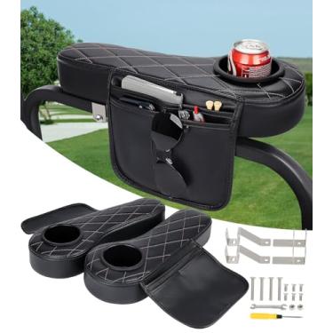 Imagem de SKYJDM Apoio de braço de carrinho de golfe com suporte de copo e organizador de assento traseiro, suporte de braço de diamante para carrinho de golfe sem perfuração, serve para armação de tubo