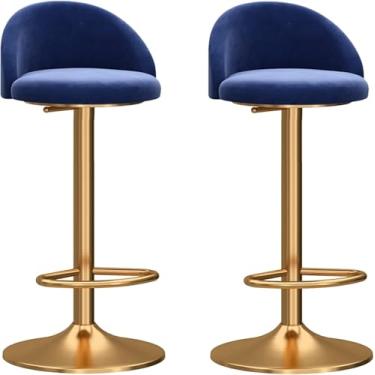 Imagem de Conjunto De 2 Bancos De Bar, Cadeira Ajustável Giratória Mecânica, Encosto Curvado De Veludo & Base Dourada Com Apoio Para Os Pés, Banquetas De Bar De Cozinha Para Café Da Manhã, Black, One Size