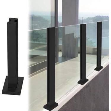 Imagem de Postes De Balaustrada De Vidro Balaustrada De Vidro Para Balada Poste De Corrimão De Vidro Resistente Para Varanda, Corrimão De Poste De Cerca De Piso De Madei, Black Mid Post, H-110cm/43.3in