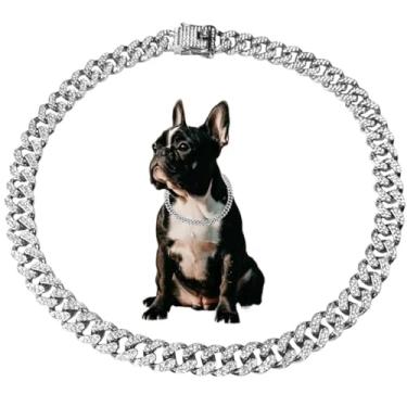 Imagem de Corrente de elos cubanos de prata para cães, colar de gatos brilhantes de metal, cristal, diamante, strass, filhotes, coleiras para meninos pequenos, médios e grandes, 40,6 cm