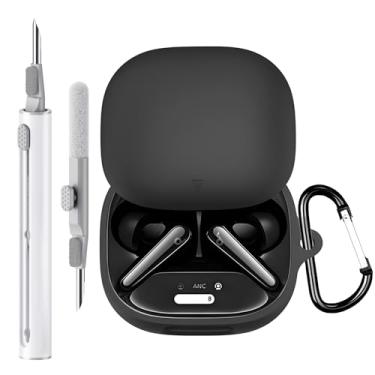 Imagem de Capa compatível com Soundcore Liberty 4 Pro da Anker, capa protetora de silicone macio Liberty 4 Pro com kit de limpeza com mosquetão chaveiro acessórios (preto)