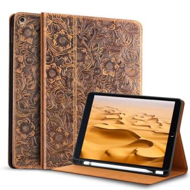 Imagem de Gexmil Capa para iPad Air de 10,5 polegadas 2019, com suporte para Apple Pencil integrado, aplica capa fólio de couro de vaca para iPad Pro 10,5 polegadas (padrão marrom + porta-lápis)