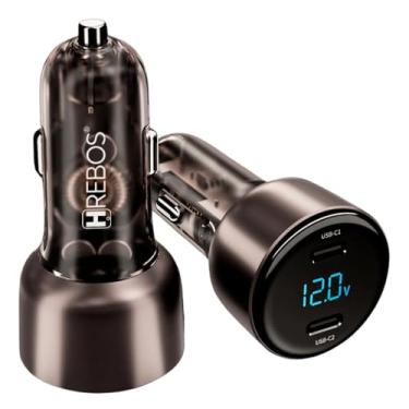 Imagem de Carregador Veicular Premium Turbo 60W Combinado de Duas Saídas USB-C Acompanha Cabo Dual Tipo-C com Carregamento Rápido Painel em Led