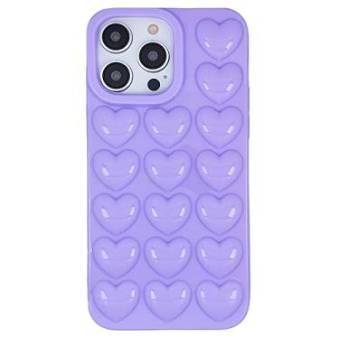 Imagem de DMaos Capa feminina para iPhone 15 Pro Max, 3D Pop Bubble Heart Kawaii, linda feminina para iPhone15 Pro Max de 6,7 polegadas - lavanda