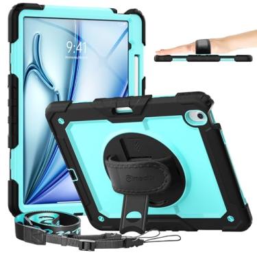 Imagem de Timecity Capa para iPad Air 13 polegadas M2 2024 (modelo: A2898, A2899, A2900) com protetor de tela integrado, suporte giratório de 360°, alça de ombro ajustável, recortes, porta-lápis, azul