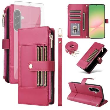 Imagem de Asuwish Capa de celular para Samsung Galaxy A56 5G carteira celular com protetor de tela de vidro temperado bloqueio RFID alça transversal alça flip zíper compartimento para cartão de crédito A 56 56A