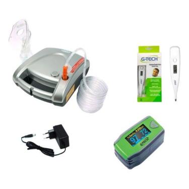 Imagem de Kit Oximetro Infantil De Dedo + Inalador e Nebulizador + Termometro Di