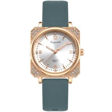 Imagem de RUYEOOK Relógio quadrado feminino, strass cristal, casual, impermeável, analógico, quartzo, relógio de pulso para enfermeiras femininas, R8627 verde, Casual