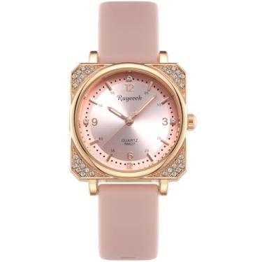 Imagem de RUYEOOK Relógio quadrado feminino, strass cristal, casual, impermeável, analógico, quartzo, relógio de pulso para enfermeiras femininas, R8627 rosa, Casual