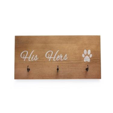 Imagem de SCUBERT Porta-chaves de parede e coleira de cachorro His Hers Paws, chave decorativa de madeira e ganchos de coleira para animais de estimação para corredores ou quarto, organizador de chaves de