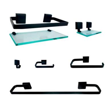 Imagem de 1 Kit Para Banheiro Luxo Preto 6 peças - Landi Vendas, Incolor