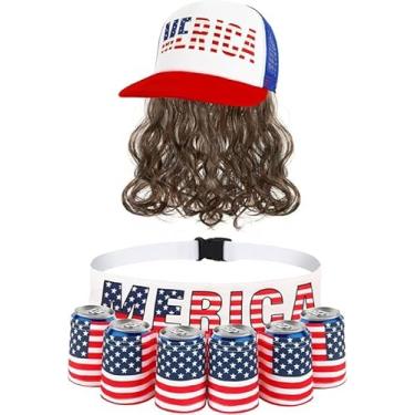 Imagem de Cinto de cerveja americano patriótico para bebidas, suporte de cerveja dos EUA para homens, pacote com 6 cintos de latas, acessórios de cerveja para festa de elefantes brancos, festival, noite de jogo