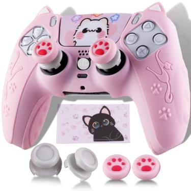 Imagem de PlayRealm Silicone Skin Cover Sticker x 1 & Extender Grips x 2 for PS5 Controller Cats Pink