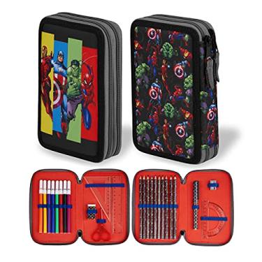 Imagem de Marvel Estojo para meninos, estojo com compartimentos preenchidos com material escolar, feltro, lápis de cor, presente de volta às aulas dos Vingadores do Homem-Aranha, Multicolorido., Taille unique