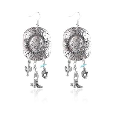 Imagem de Brincos femininos ocidentais modernos com chapéu de caubói, joias boêmias, roupa de concerto, moda ocidental, brinco, Latão, Latão