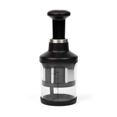 Imagem de PL8 Cortador de alimentos profissional – Lâminas giratórias de aço inoxidável para picar cebolas, alho, nozes e muito mais, lâmina de vassoura embutida, recipiente de base de medição, pode ser lavado