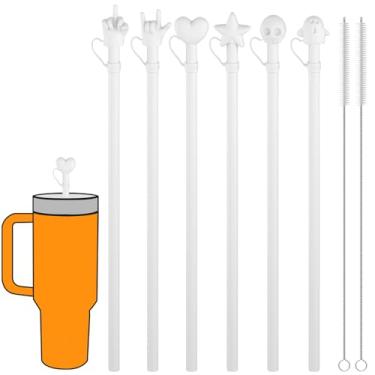 Imagem de Doboli Canudo de silicone longo de substituição de 30,5 cm com capa, compatível com Stanley Owala Copo de copo de 1,134 g 850 g, pacote engraçado com 6 canudos reutilizáveis com escova de limpeza