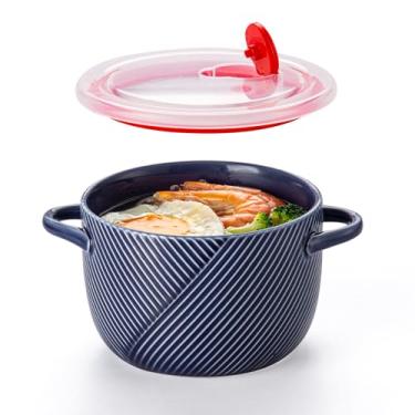 Imagem de Adewnest Tigela de sopa de cerâmica com tampa e alça: Recipiente grande de cozinha de 947 ml para preparação de refeição de cebola francesa cereais ramen aveia dormitório sala de estar única servir