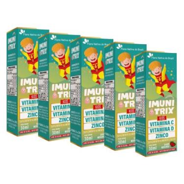 Imagem de Kit 5 ImuniTrix Infantil Vitaminas C D Zinco 5x30ml Morango Flora Nati