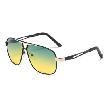 Imagem de Óculos de Sol Masculino Aviador, Lente Degradê Verde e Amarela, Polarizado, UV400, Armação Metal Preta (Amarelo e verde)