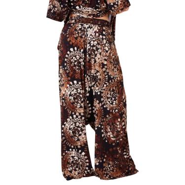 Imagem de Calça Saruel Pantalona Estampa De Batik Marrom Yacamim H10-Feminino