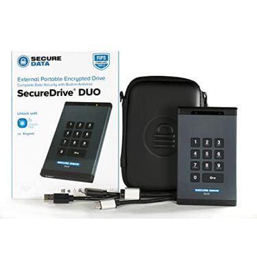 Imagem de SecureData SecureDrive Duo 5TB Criptografado USB 3.0 Ext Drive FIPS 140-2 Nível 3 Desbloqueio via teclado ou aplicativo de telefone compatível com TAA, CJIS, HIPAA, CMMC, GDPR compatível, funciona com