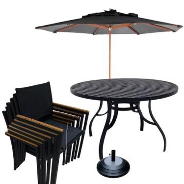 Imagem de Jogo de Mesa Ripada com 6 Cadeiras para Jardim Área Externa + Guarda S