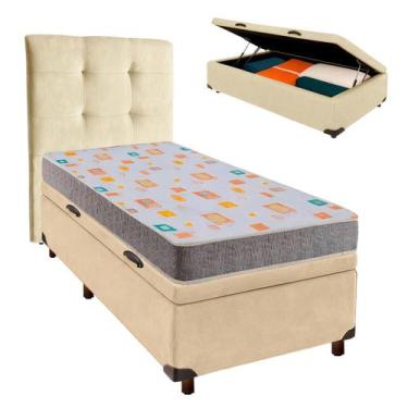 Imagem de Cama Box Bau + Colchão Solteiro D20 D20 Inducol + Cabeceira Estofada