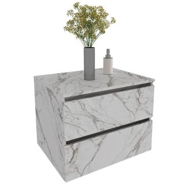 Imagem de Balcão Gabinete Suspenso para Banheiro 60cm com 2 Gavetas BN3607 Mármore Branco  - Tecno
