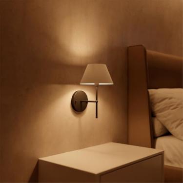 Imagem de Kit 2 Arandelas de Parede Sem Interruptor Com Cupula Algodão Ref 16 + Lampada Branco Quente (Preto Cupula Branco)