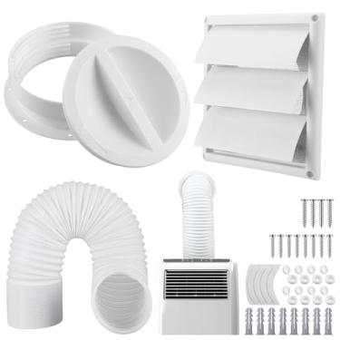 Imagem de Maasechs Kit de conector de montagem na parede da mangueira de exaustão CA portátil com mangueira de 203 cm e tampa de ventilação com persiana de 15 cm acoplador de tubo de escape CA para tubo de 15