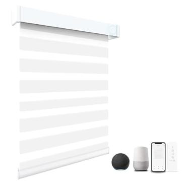 Imagem de Persianas motorizadas com controle remoto, 95% blackout Smart Electric Zebra Shade, motor tubular recarregável integrado, persianas automáticas para janela, compatível com Alexa Google Luxurious White