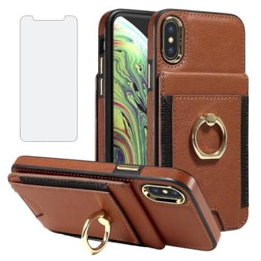 Imagem de Asuwish Capa de celular para iPhone Xs Max carteira com protetor de tela fino couro PU compartimento para cartão RFID bloqueio anel suporte i X XR Xsmax 10x SX Xmax 10xs 10s 10s 10 Plus Xmaxs marrom