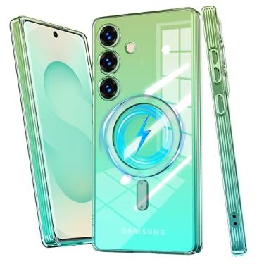 Imagem de MIDIIUGCT Capa transparente para Samsung Galaxy S24, compatível com carregamento sem fio magnético, gradiente fino, leve, não amarelado, capa magnética macia para Galaxy S24 [verde/azul] MUS-JBCX-04