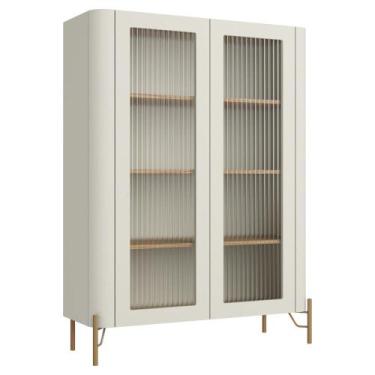 Imagem de Cristaleira Sala De Jantar 2 Portas Vidro Pés Industrial Dourado Naim 