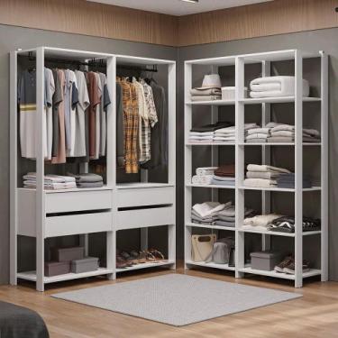Imagem de Guarda-Roupa Closet Modulado 4 Gavetas 258 cm Branco Valencia Madesa 0