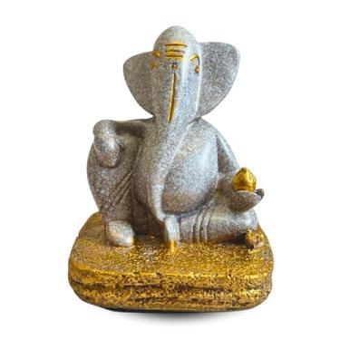 Imagem de Estátua védica Charya Lord Cream Ganesha 4,5 polegadas - resina feita à mão elefante hindu ídolo de Deus Ganesh painel de carro, Chaturthi, decoração de escritório em casa, decorações Pooja e Diwali