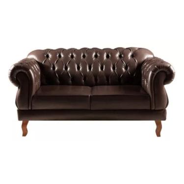 Imagem de Sofá Chesterfield 2 Lugares Duquesa Vintage Retrô Capitonê Couro Marrom