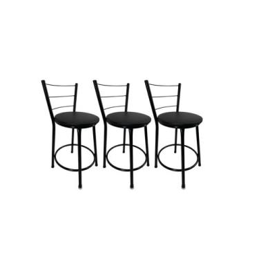 Imagem de Kit 3 Banqueta Balcão Baixa Preto Bar Gourmet Cozinha Lazer Área - For