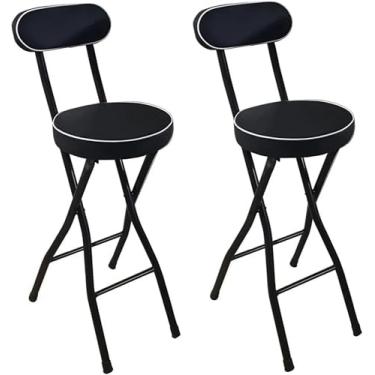Imagem de Banco De Bar Dobrável Acolchoado Preto Com Encosto E Apoio Para Os Pés, 26/28/30 Polegadas Cadeira Alta Dobrável Para Cozinha De Café Da Manhã, Assento De Bar Po, 2 Pcs, 26inch(65cm)