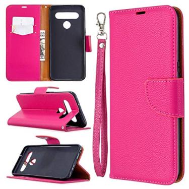 Imagem de HONGYAN Capa de telefone Para LG K61 Litchi Texture Pure Color capa de couro horizontal com suporte e slots para cartões, carteira e cordão Capa protetora