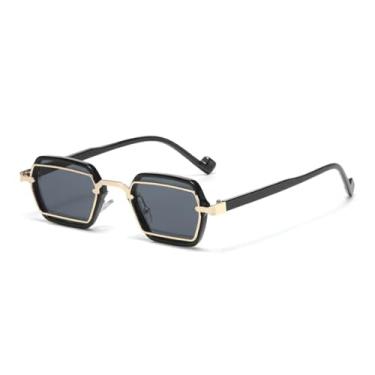Imagem de Óculos de sol punk retrô pequeno feminino, armação anti-luz azul, lentes transparentes, proteção UV400, moda masculina (C2 dourado e preto)