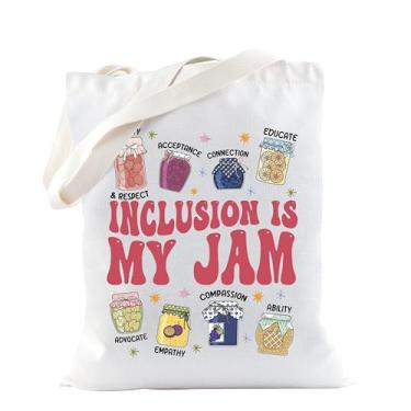 Imagem de TSOTMO Inclusion Gift Neurodiversity Inclusion Is My Jam Tote Bag for Special Education Teacher Autism Awareness Gift, Bolsa inclusiva