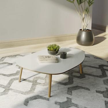 Imagem de Mesa de Centro TB625 em MDF Orgânica 120cm com Pés de Madeira Off White Freijó Dalla Costa